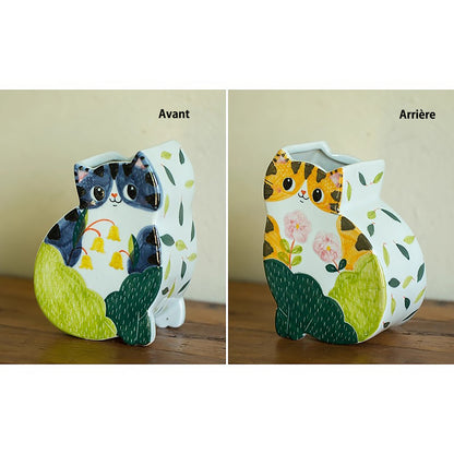Vase chat céramique fait main décoratif