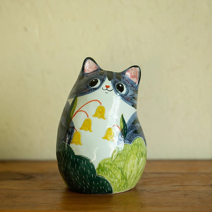 Vase chat céramique peint à la main