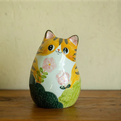 Vase chat céramique peint à la main
