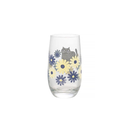 Verre transparent DECOLE avec motif chat et fleurs