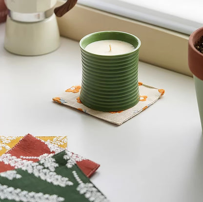 Sous-verre carré double couche en coton lin brodé