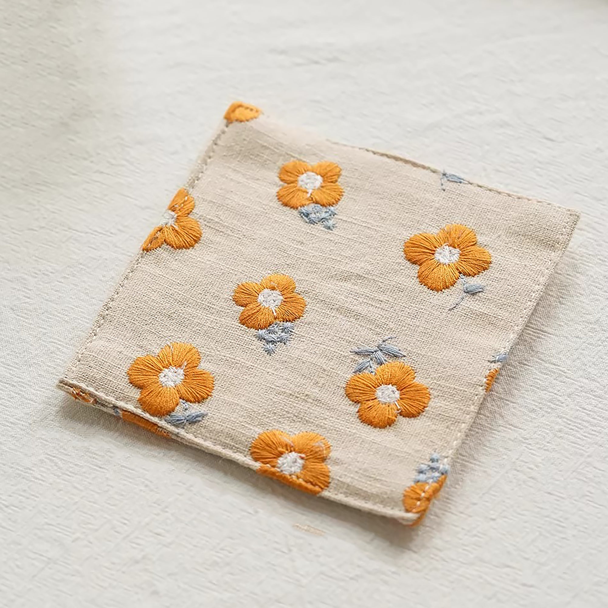 Sous-verre carré double couche en coton lin brodé