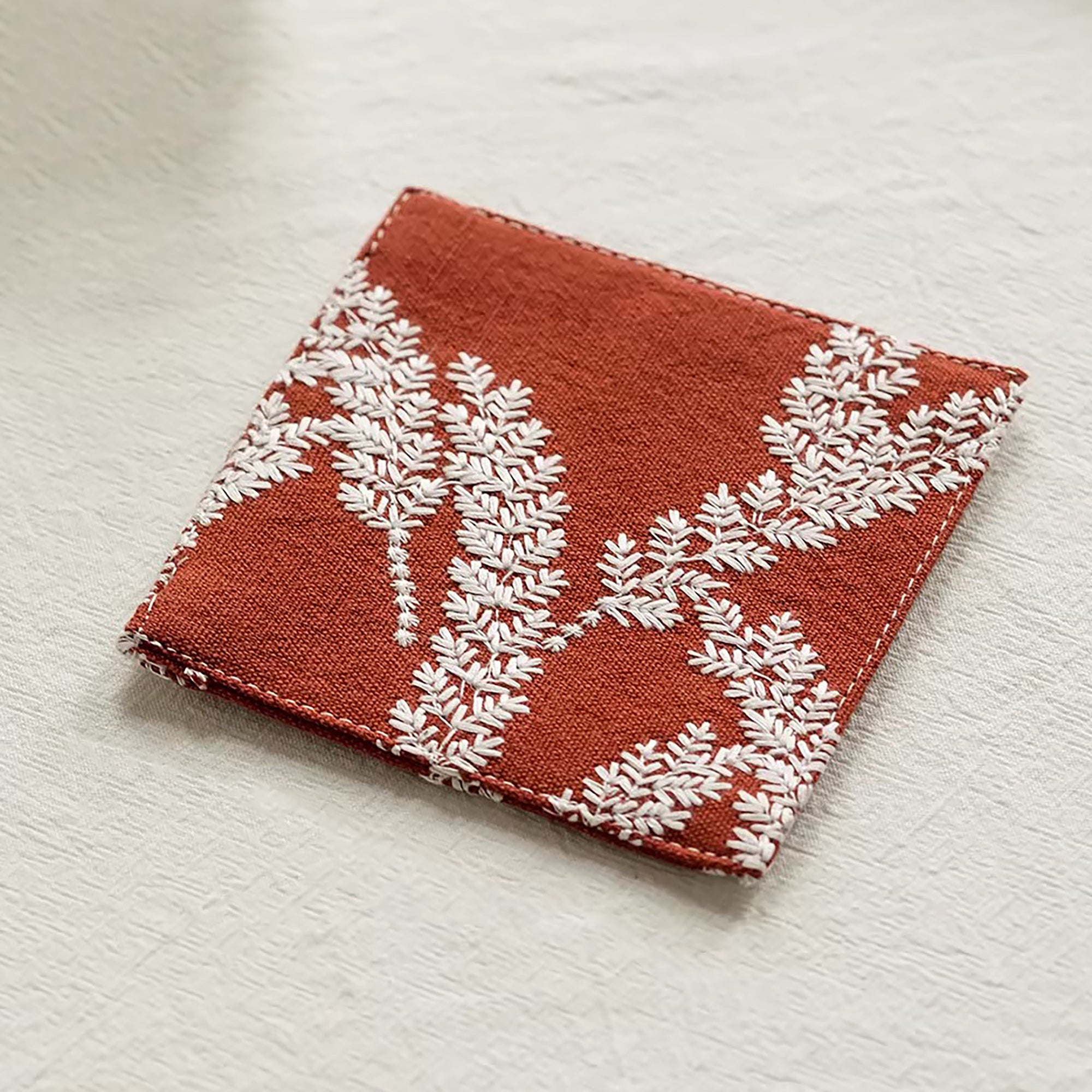 Sous-verre carré double couche en coton lin brodé