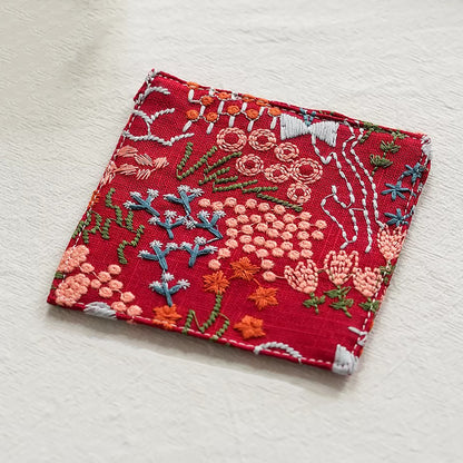 Sous-verre carré double couche en coton lin brodé