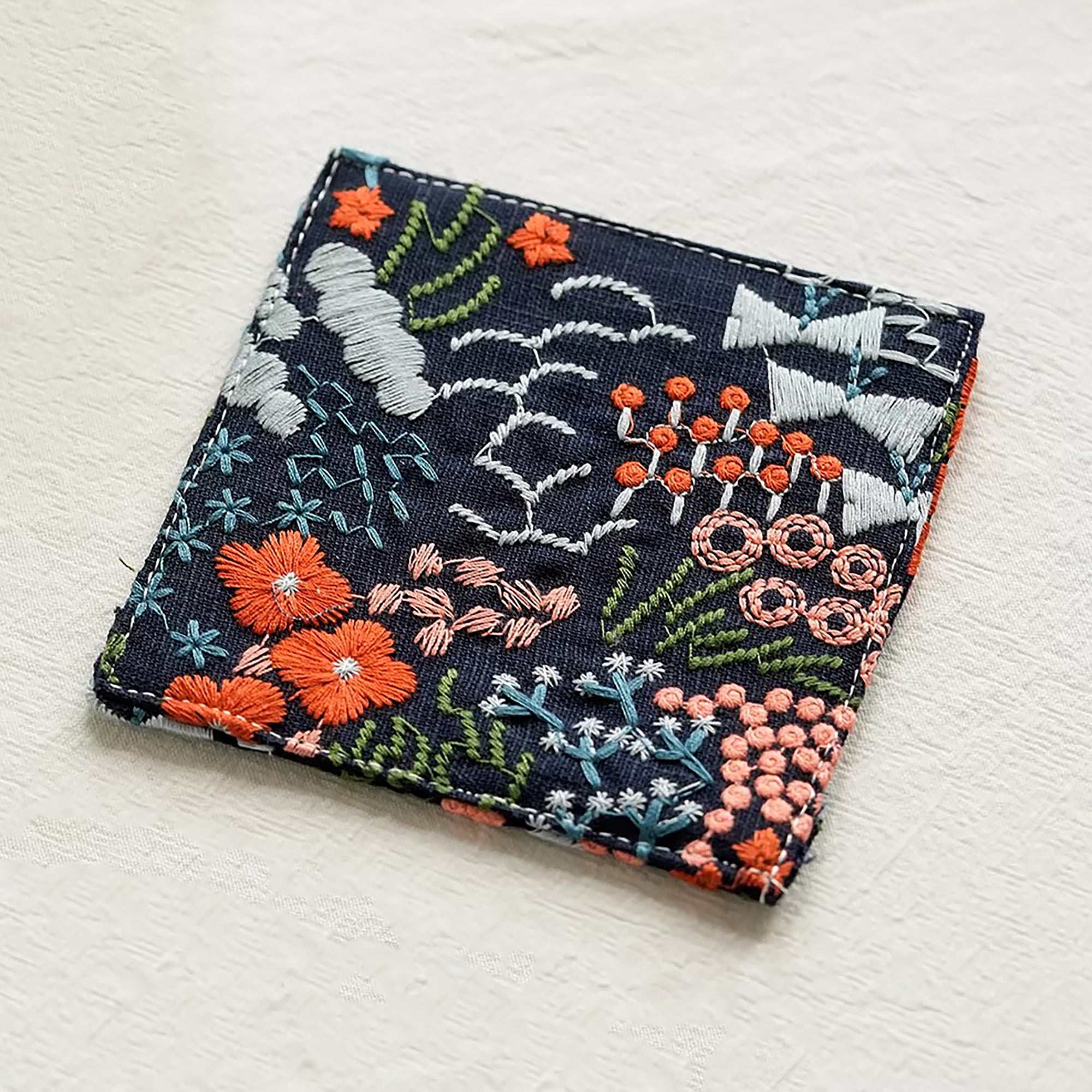 Sous-verre carré double couche en coton lin brodé