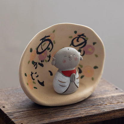Objet décoratif Jizō en céramique Mino-yaki avec Maison de prière apaisante
