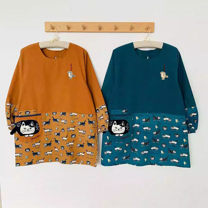 Tablier Kusuguru long à manches avec motif chat