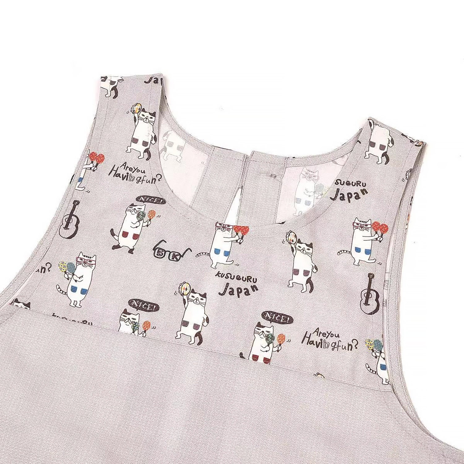 Tablier et manchette Kusuguru avec motif chat brodé