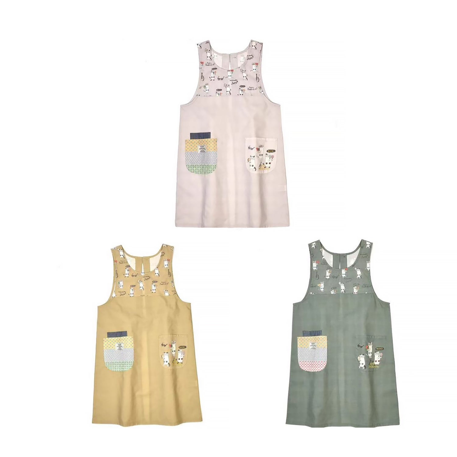 Tablier et manchette Kusuguru avec motif chat brodé