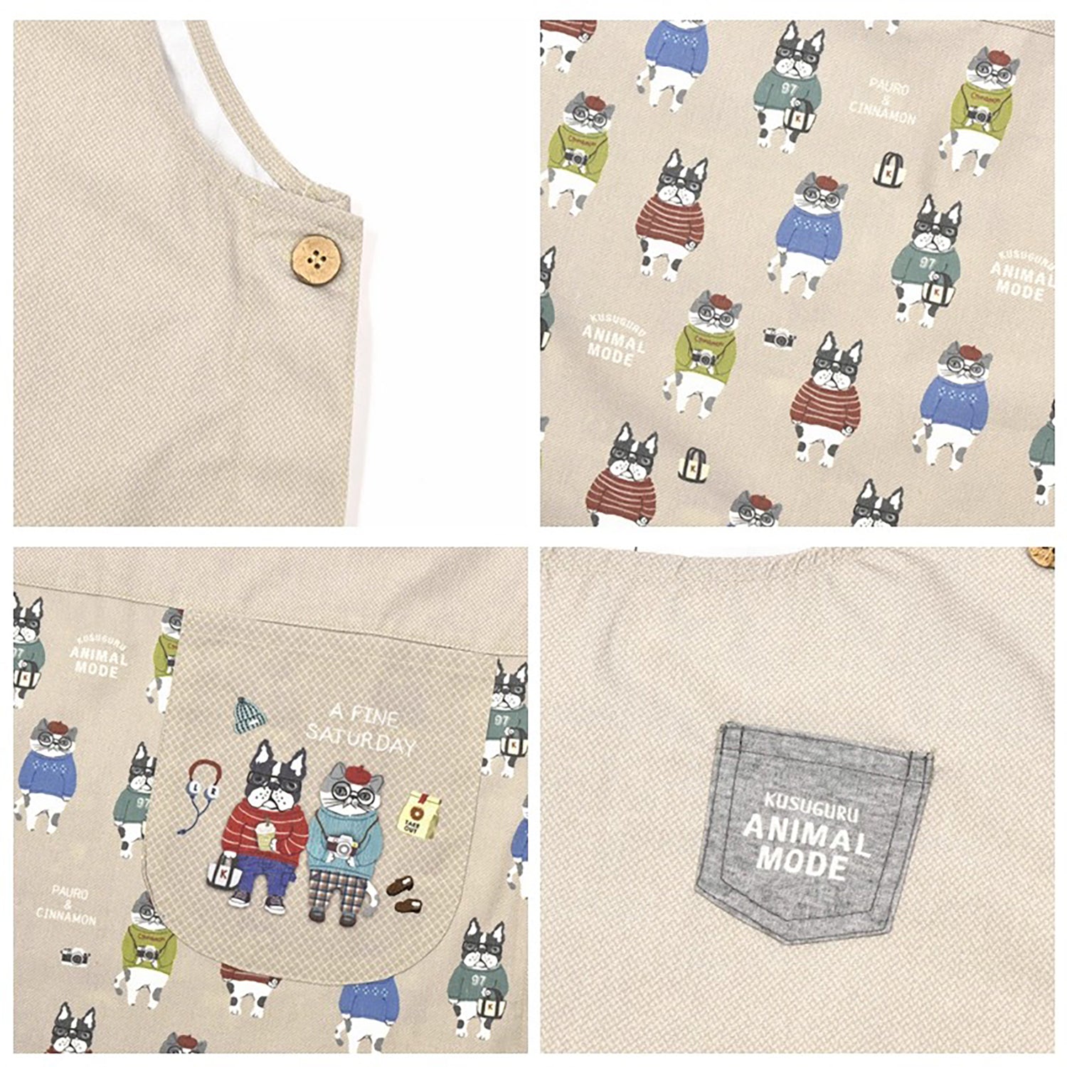 Tablier Kusuguru japonais avec mignon motif chien