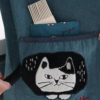 Tablier Kusuguru long à manches avec motif chat