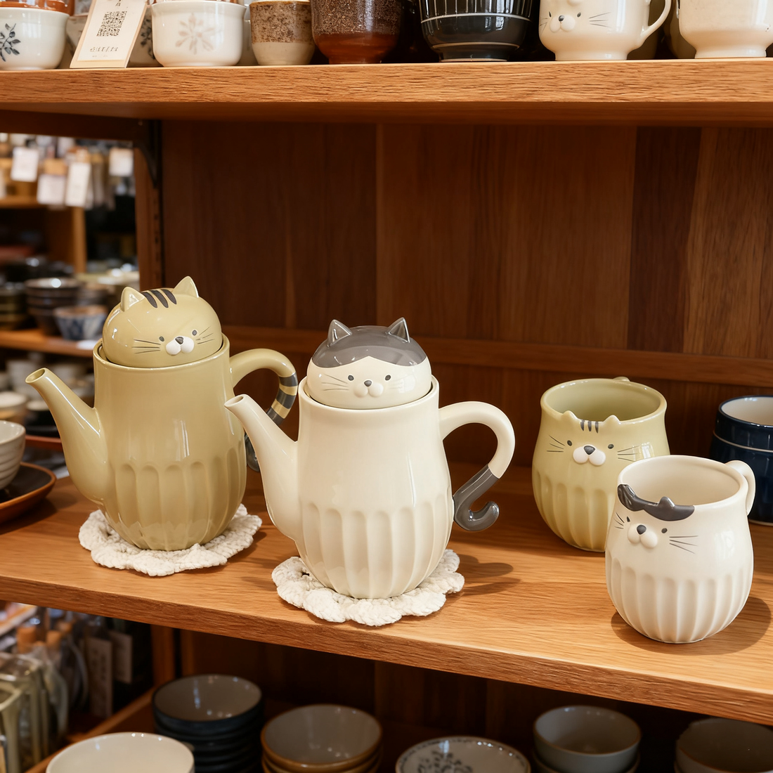 Théière et Mug en céramique chat DECOLE