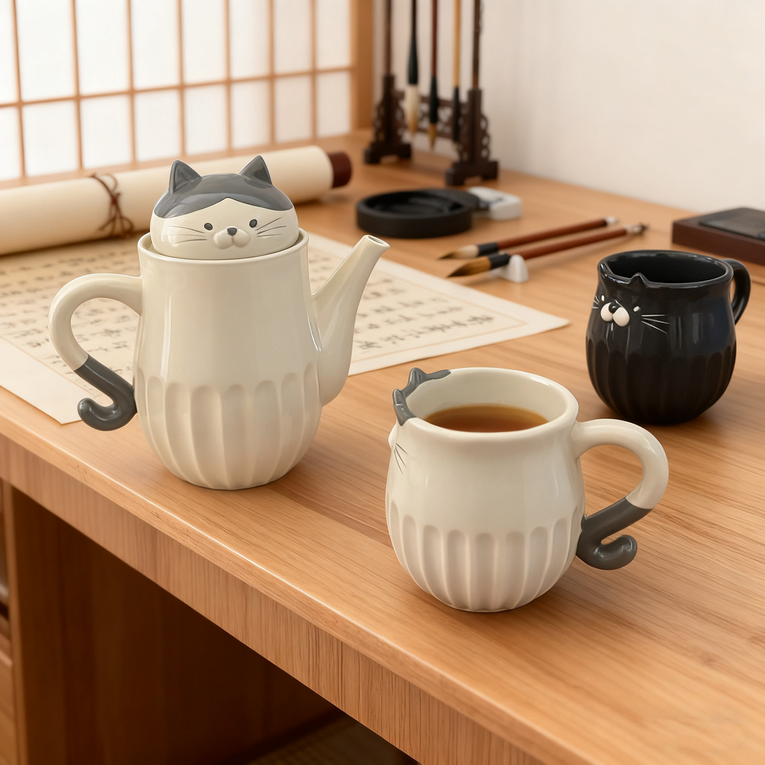 Théière et Mug en céramique chat DECOLE
