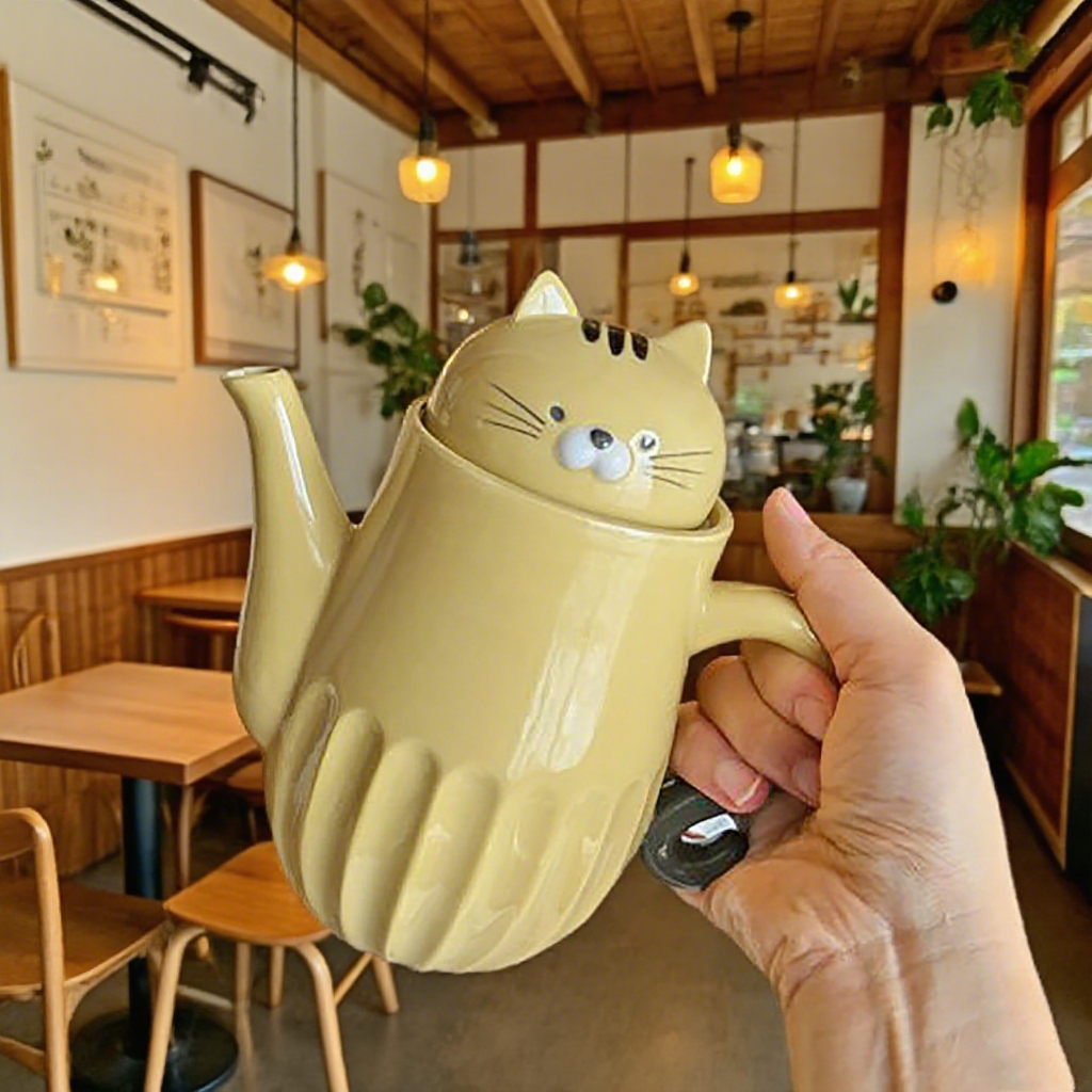Théière et Mug en céramique chat DECOLE