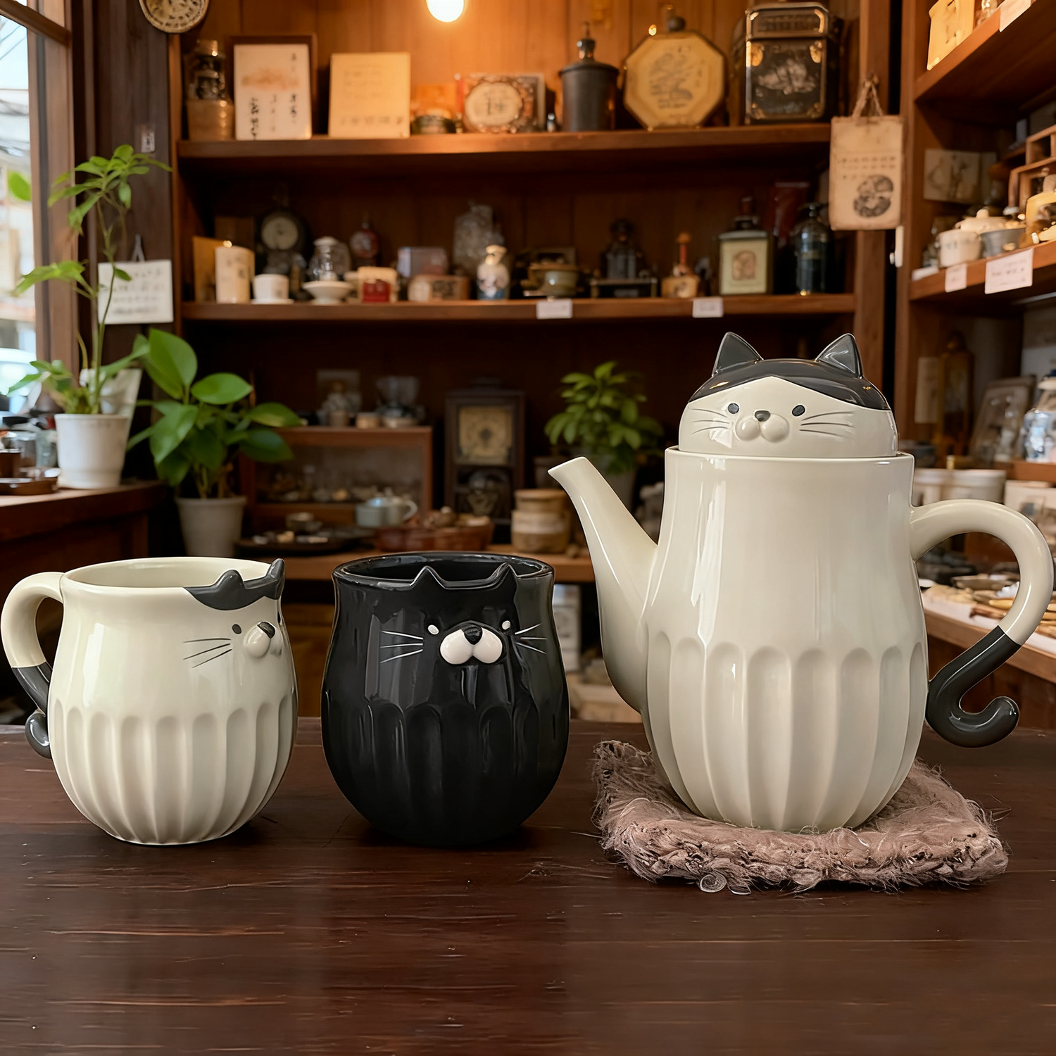 Théière et Mug en céramique chat DECOLE