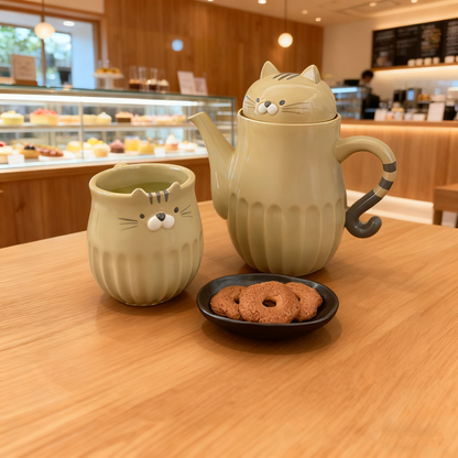 Théière et Mug en céramique chat DECOLE