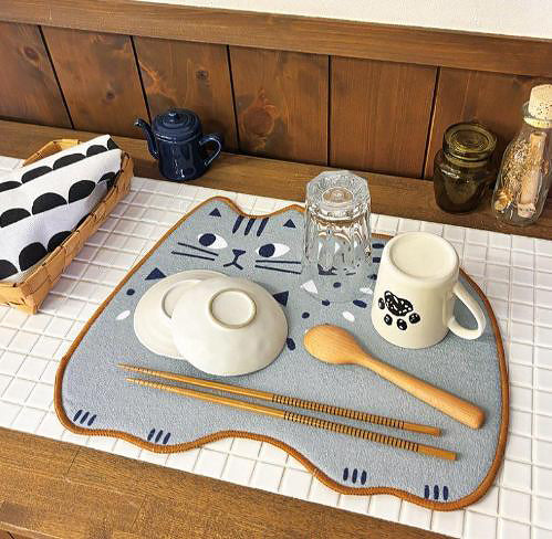Tapis égouttoir de cuisine en forme de chat