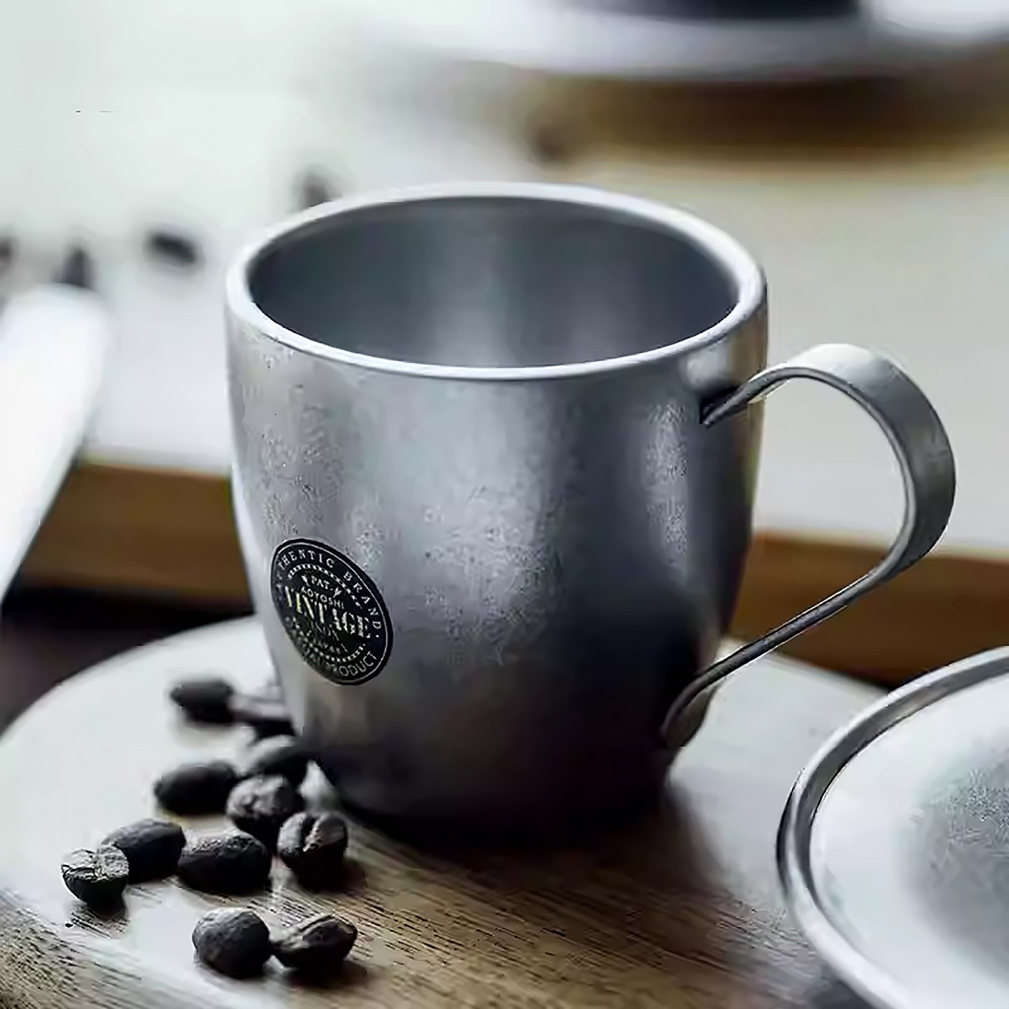 Tasse à café vintage en acier inoxydable double paroi AOYOSHI