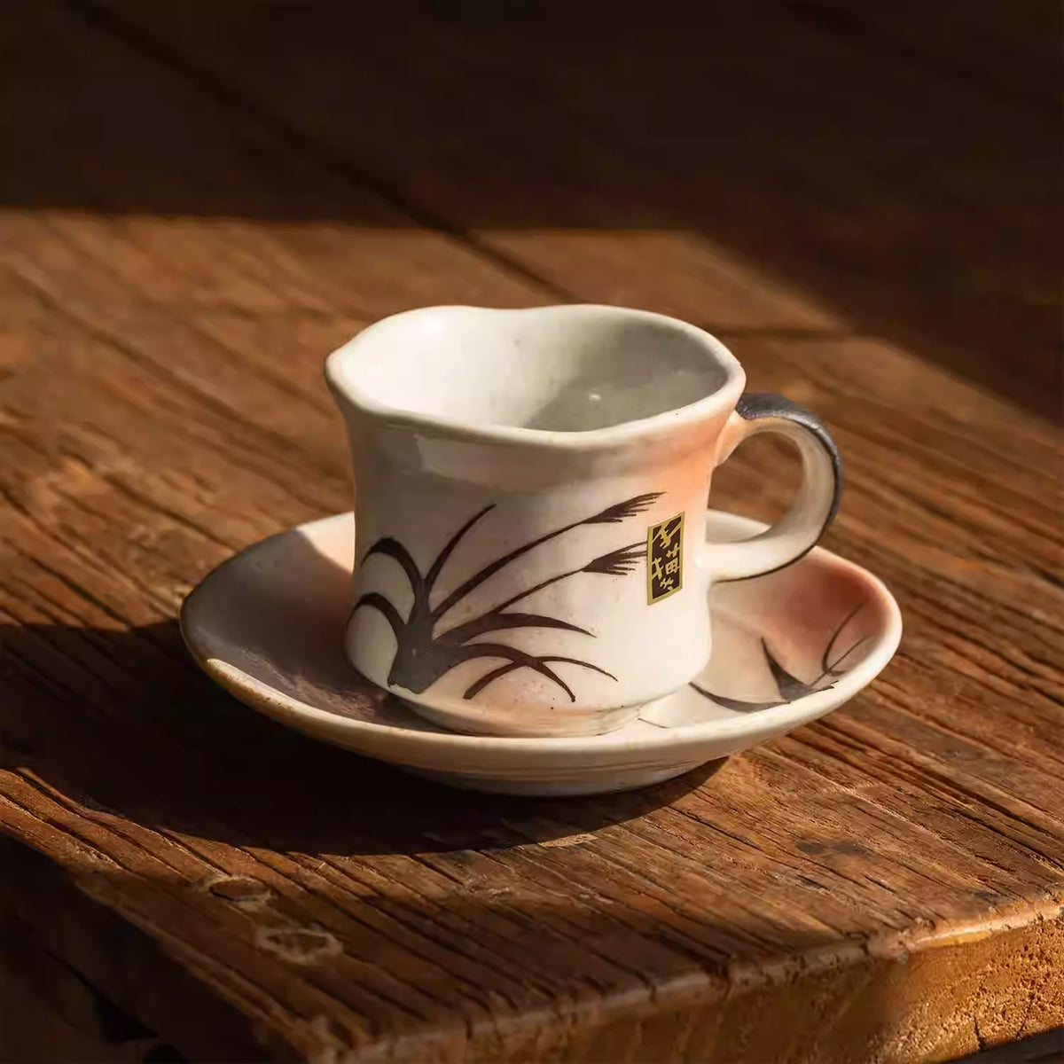 Vintage Kaffeetasse Setoyaki mit Herbstschilf-Motiv – MinoCraft