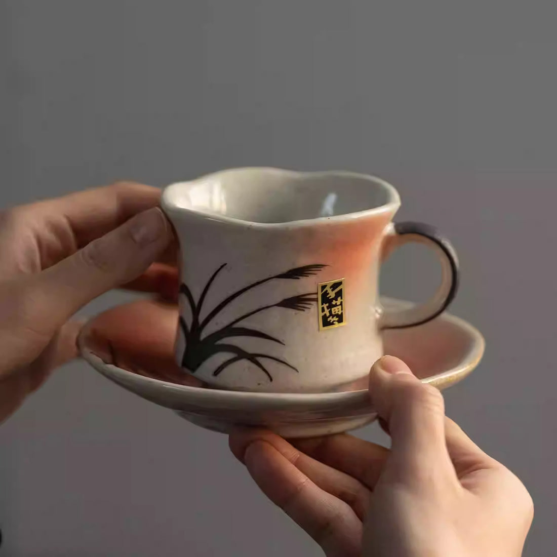 Tasse à café vintage Setoyaki motif roseaux d’automne