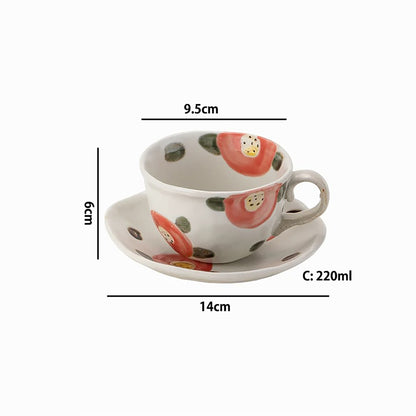 Tasse à café Tokoname-yaki motif camélia avec soucoupe