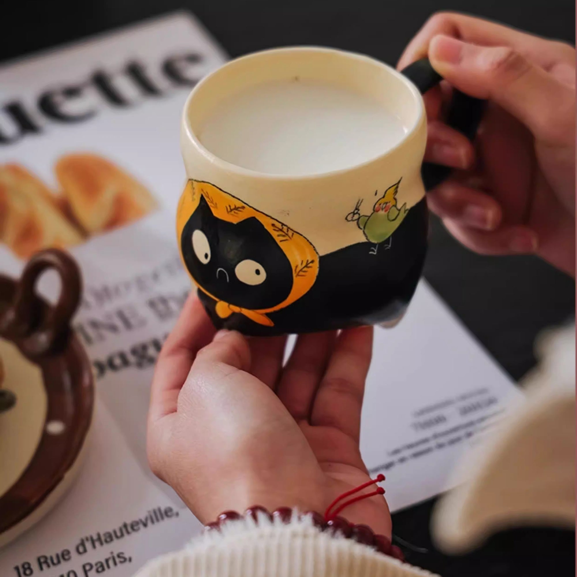 Tasse à café artisanal avec motif chat