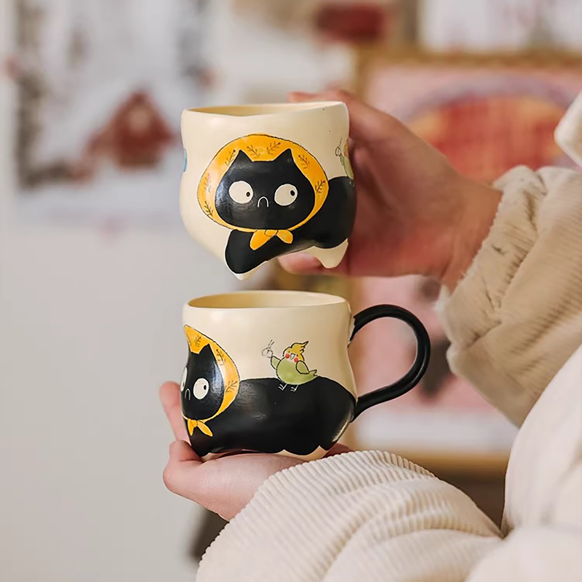 Tasse à café artisanal avec motif chat