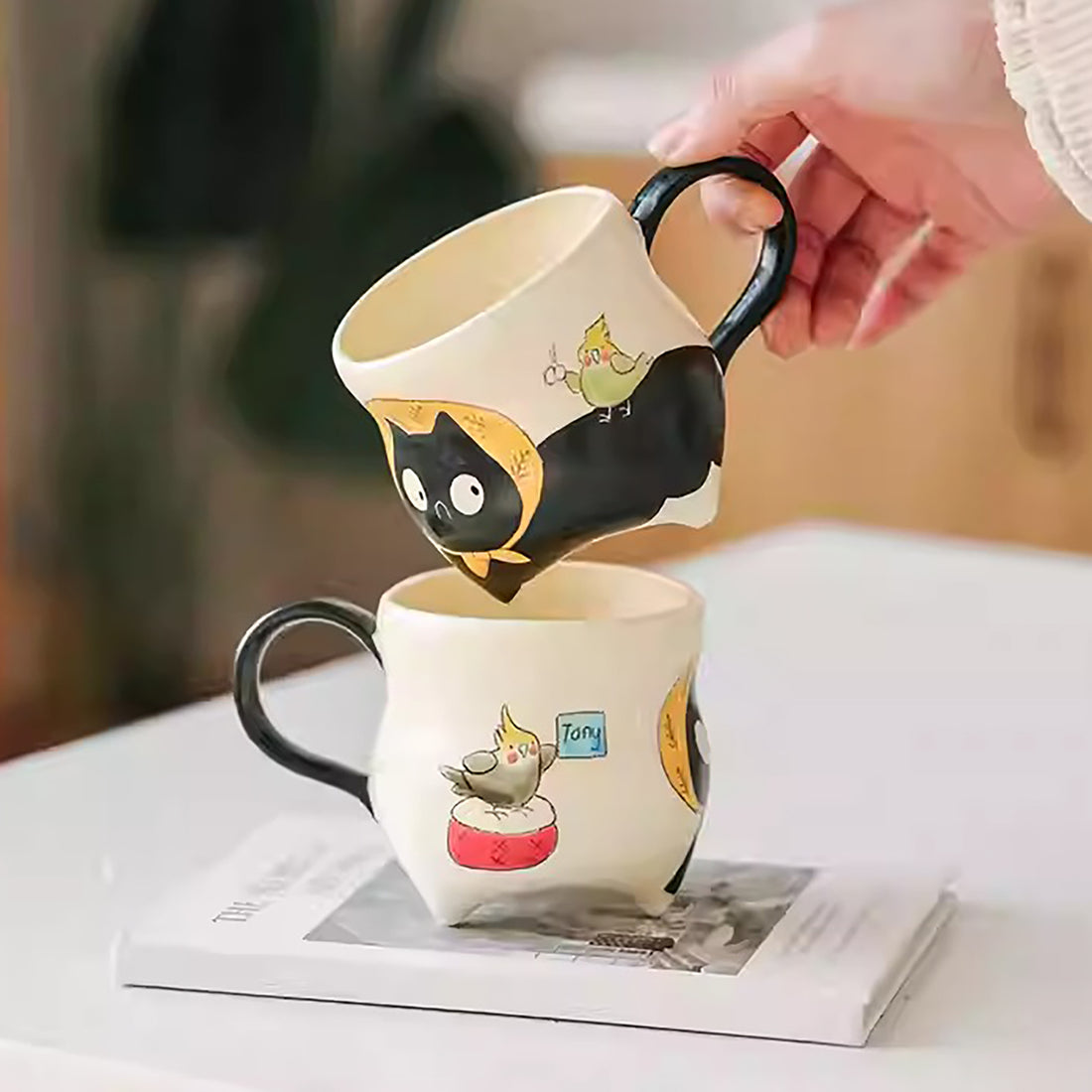 Tasse à café artisanal avec motif chat