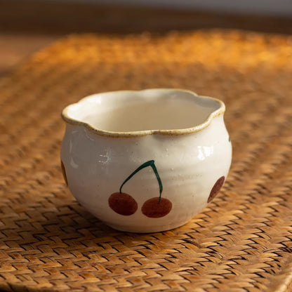 Tasse à café Minoyaki motif cerises peinte à la main
