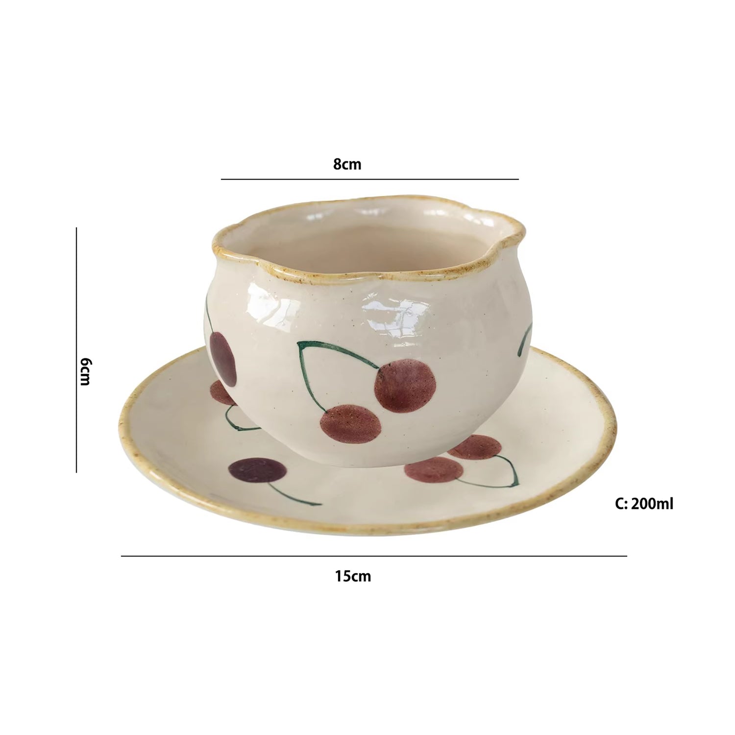 Tasse à café Minoyaki motif cerises peinte à la main