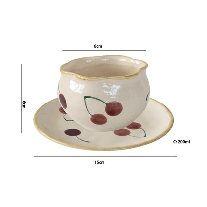 Tasse à café Minoyaki motif cerises peinte à la main