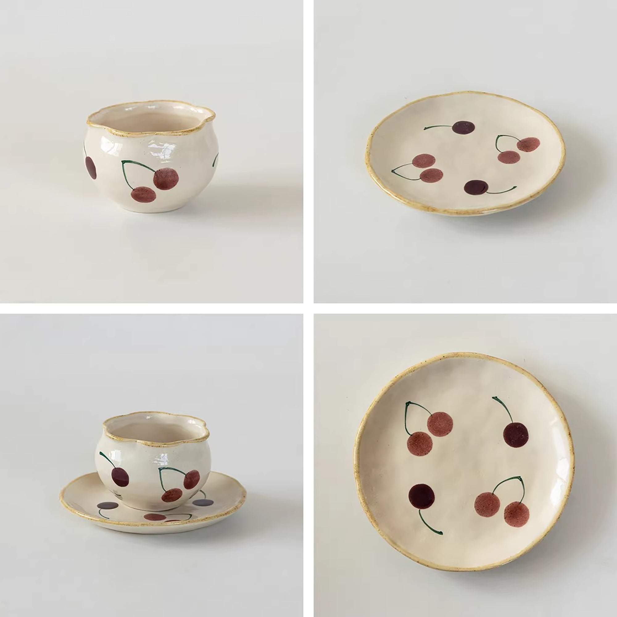 Tasse à café Minoyaki motif cerises peinte à la main