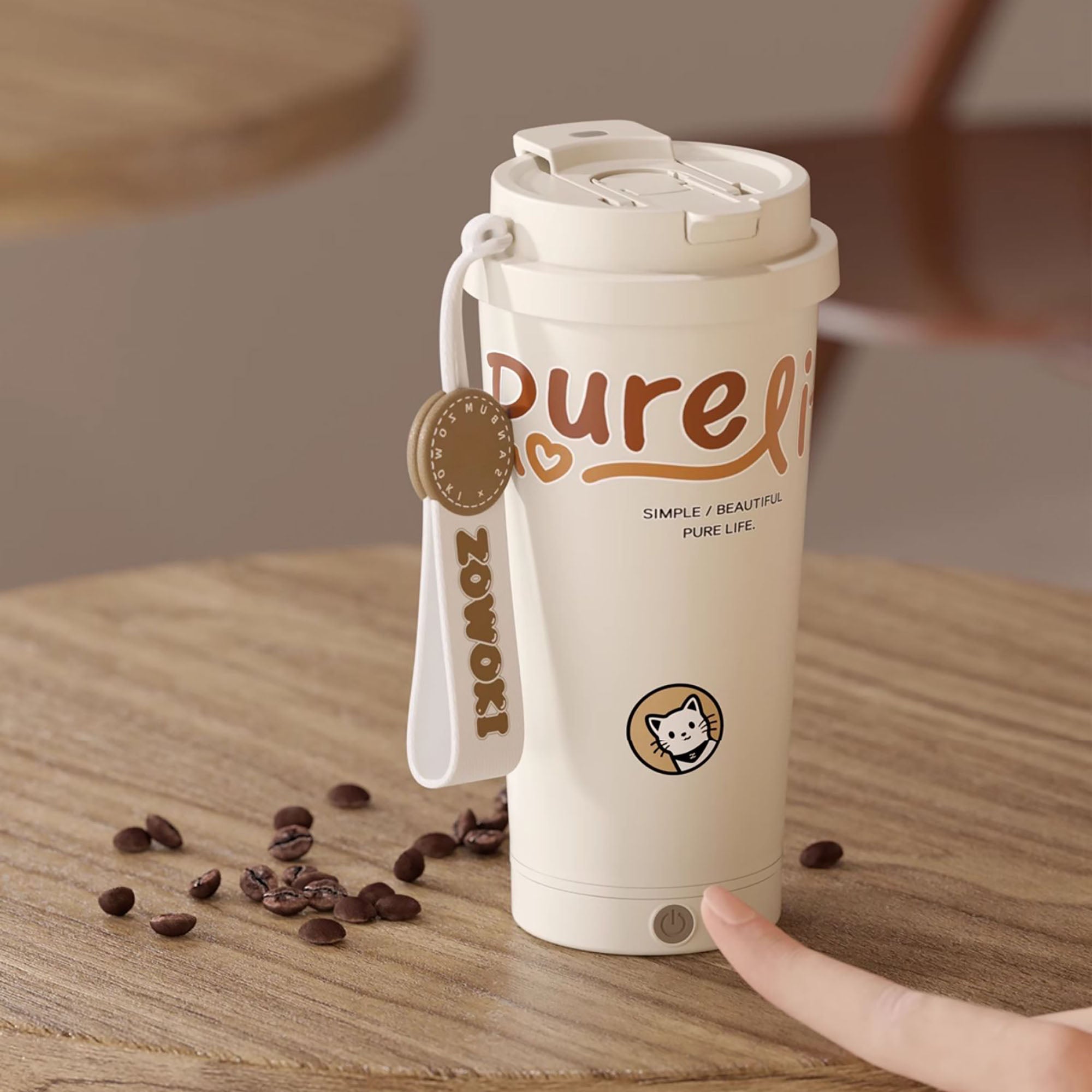 Grande tasse à café en acier inoxydable avec mélangeur automatique