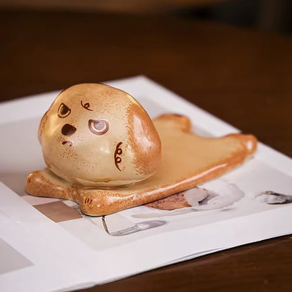 Tasse café en céramique artisanale avec motif chat et chien 