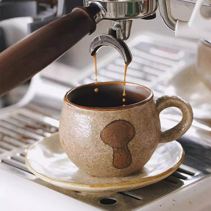 Tasse à café artisanale avec motif champignon