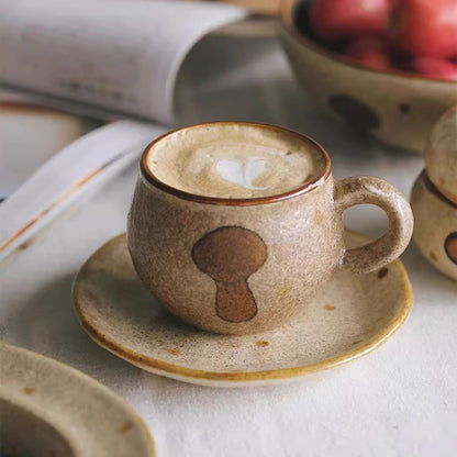 Tasse à café artisanale avec motif champignon