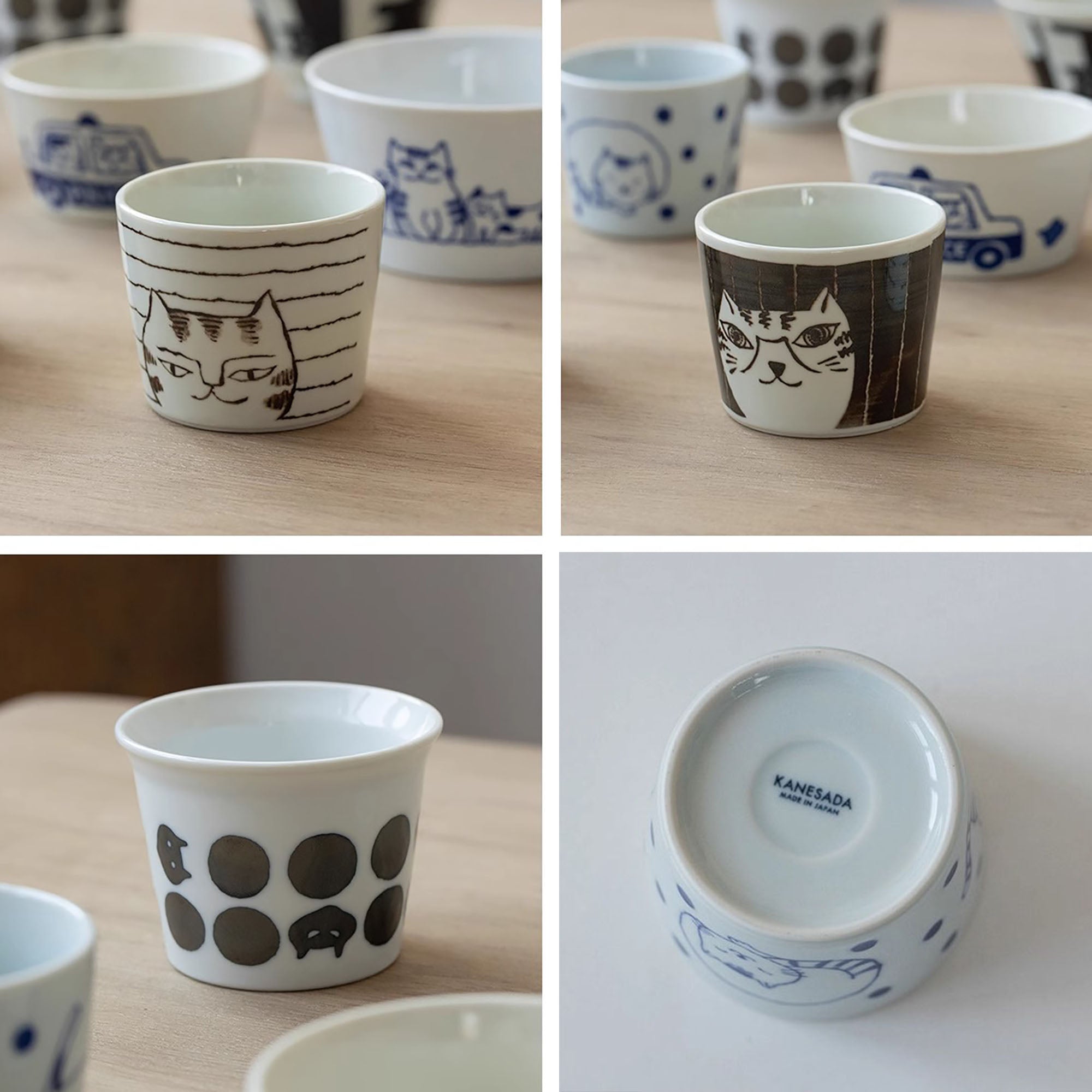 Minoyaki-Tasse mit „Katzen-Tagebuch“-Muster