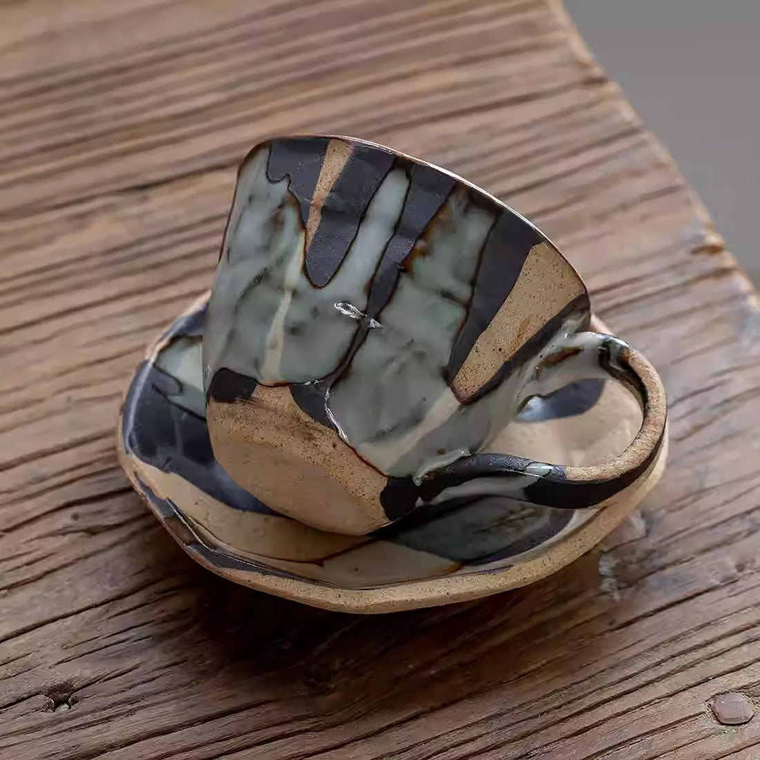 Tasse à café en grès Minoyaki avec motif nuages tokusa