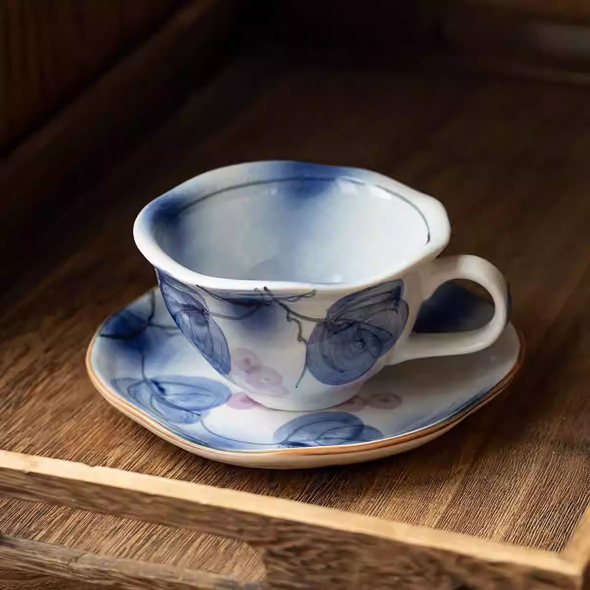 Tasse à café Minoyaki faite main motif raisin bleu