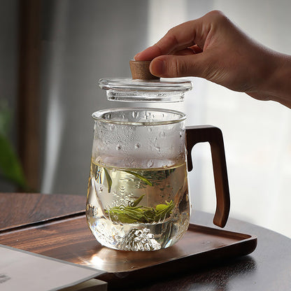 Tasse à infusion en verre avec poignée en bois de noyer