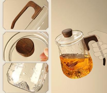 Tasse à infusion en verre avec poignée en bois de noyer