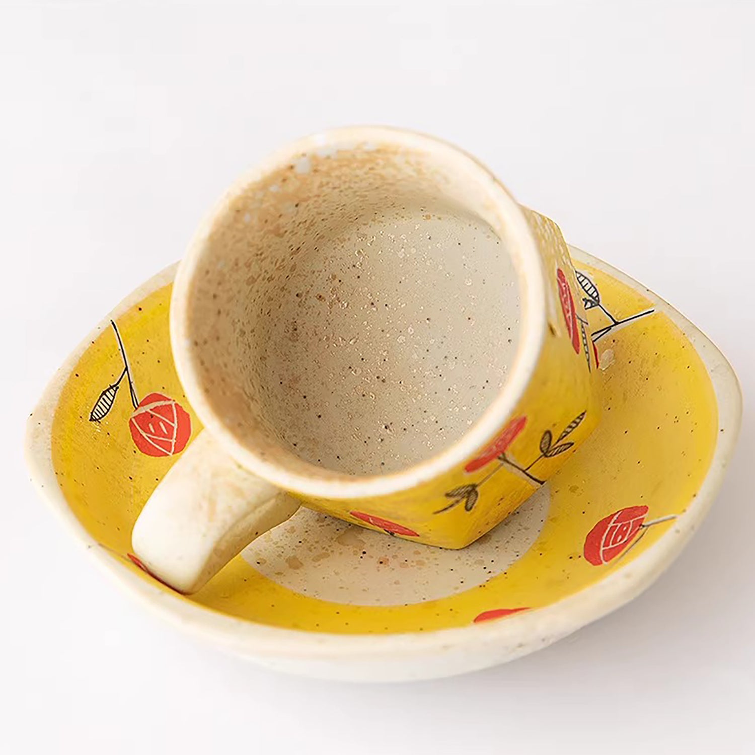 Tasse à café Arita jaune motif rose avec soucoupe