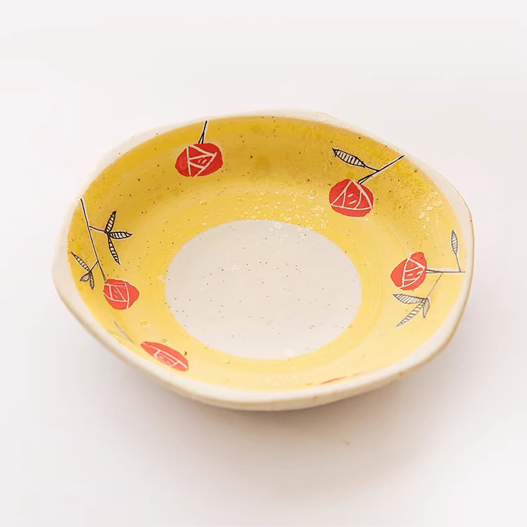 Tasse à café Arita jaune motif rose avec soucoupe