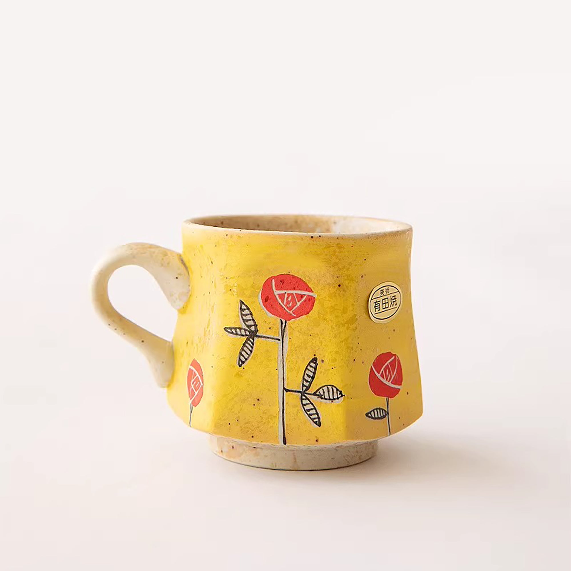 Tasse à café Arita jaune motif rose avec soucoupe