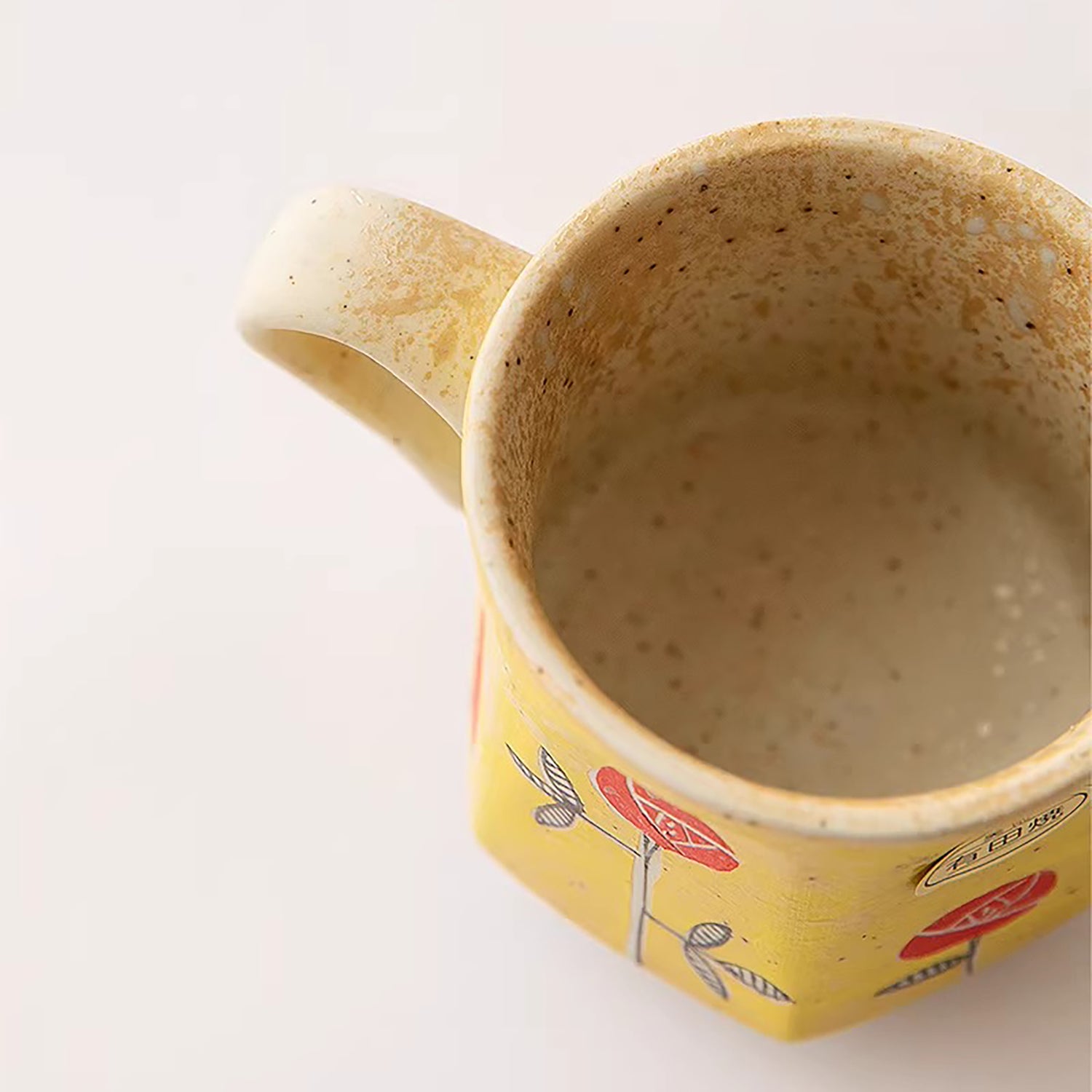 Tasse à café Arita jaune motif rose avec soucoupe