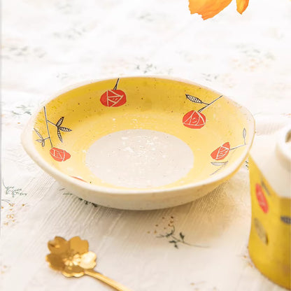 Tasse à café Arita jaune motif rose avec soucoupe