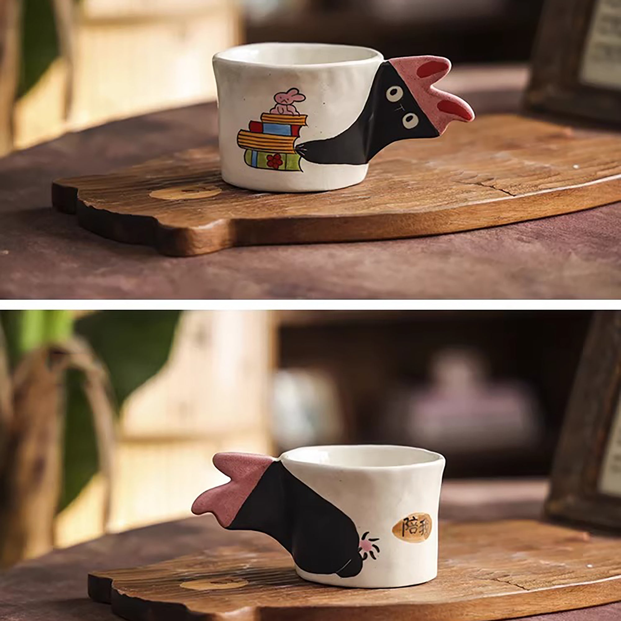 Tasse à café artisanale avec anse chat en relief