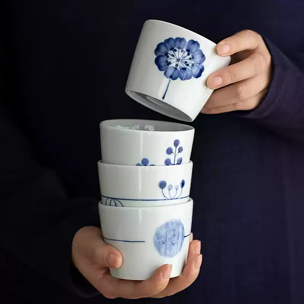 Tasse Minoyaki Hamatou Shirokage à motifs indigo