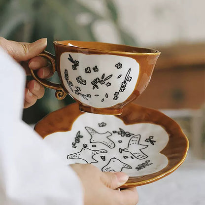 Tasse à café en céramique à motifs de colombes