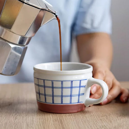 Tasse Minoyaki motif arbres et carreaux peint à la main